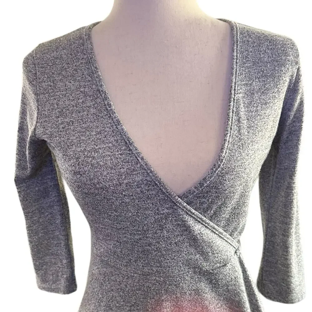 Influence Women's Size 12 Gray V-Neck‎ Long Sleeve Mini Dress - Picture 6 of 8